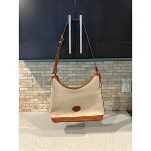 VTG Dooney & Bourke Ivory Brown Pebbled Leather Satchel Shoulder Bag Purse
